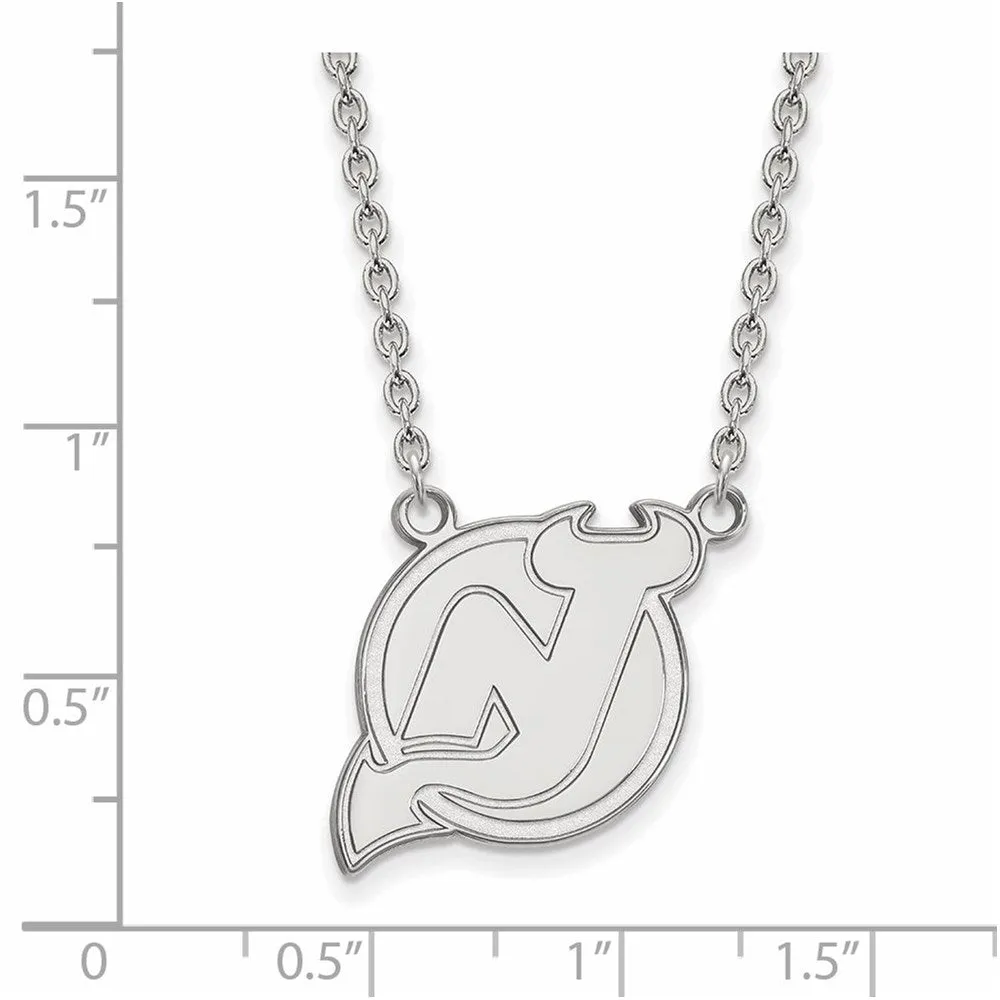 14k White Gold NHL New Jersey Devils Large Necklace, 18 Inch