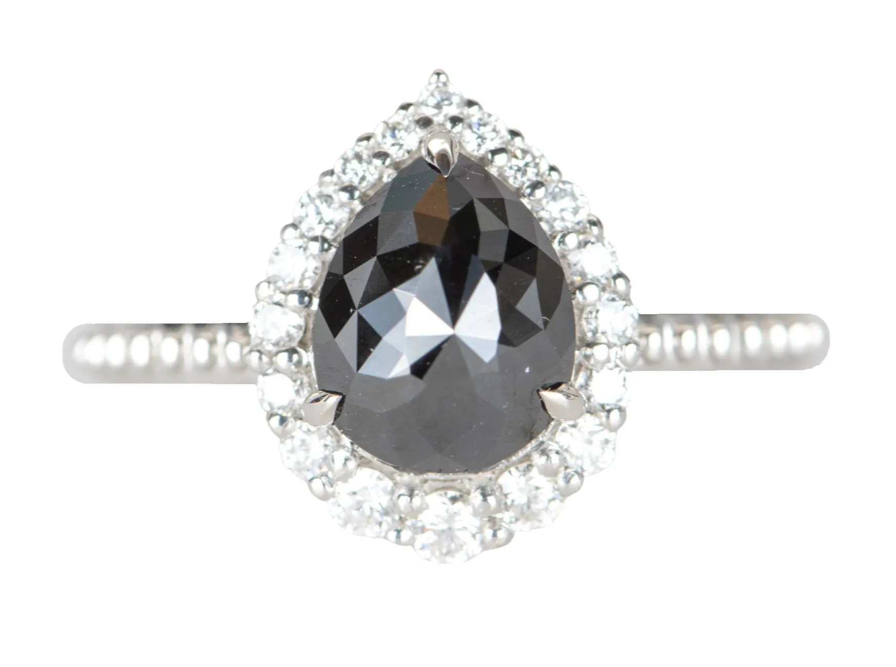 1.74ct Black Diamond with Clear Halo 14K White Gold Engagement Ring R6306