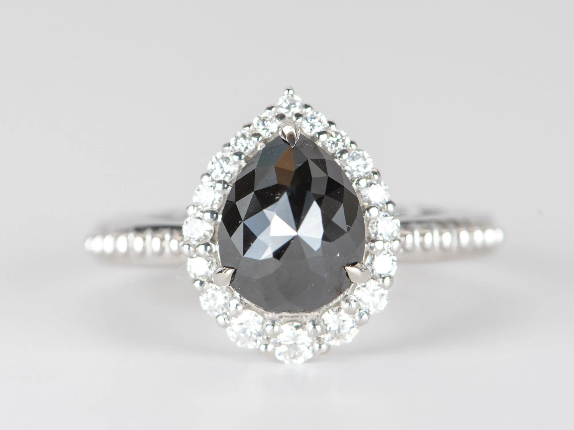 1.74ct Black Diamond with Clear Halo 14K White Gold Engagement Ring R6306