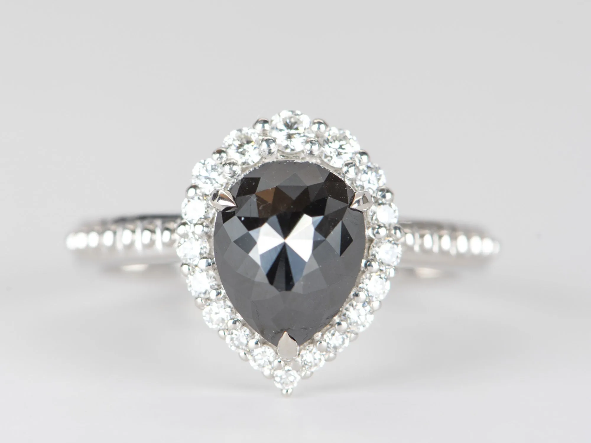 1.74ct Black Diamond with Clear Halo 14K White Gold Engagement Ring R6306