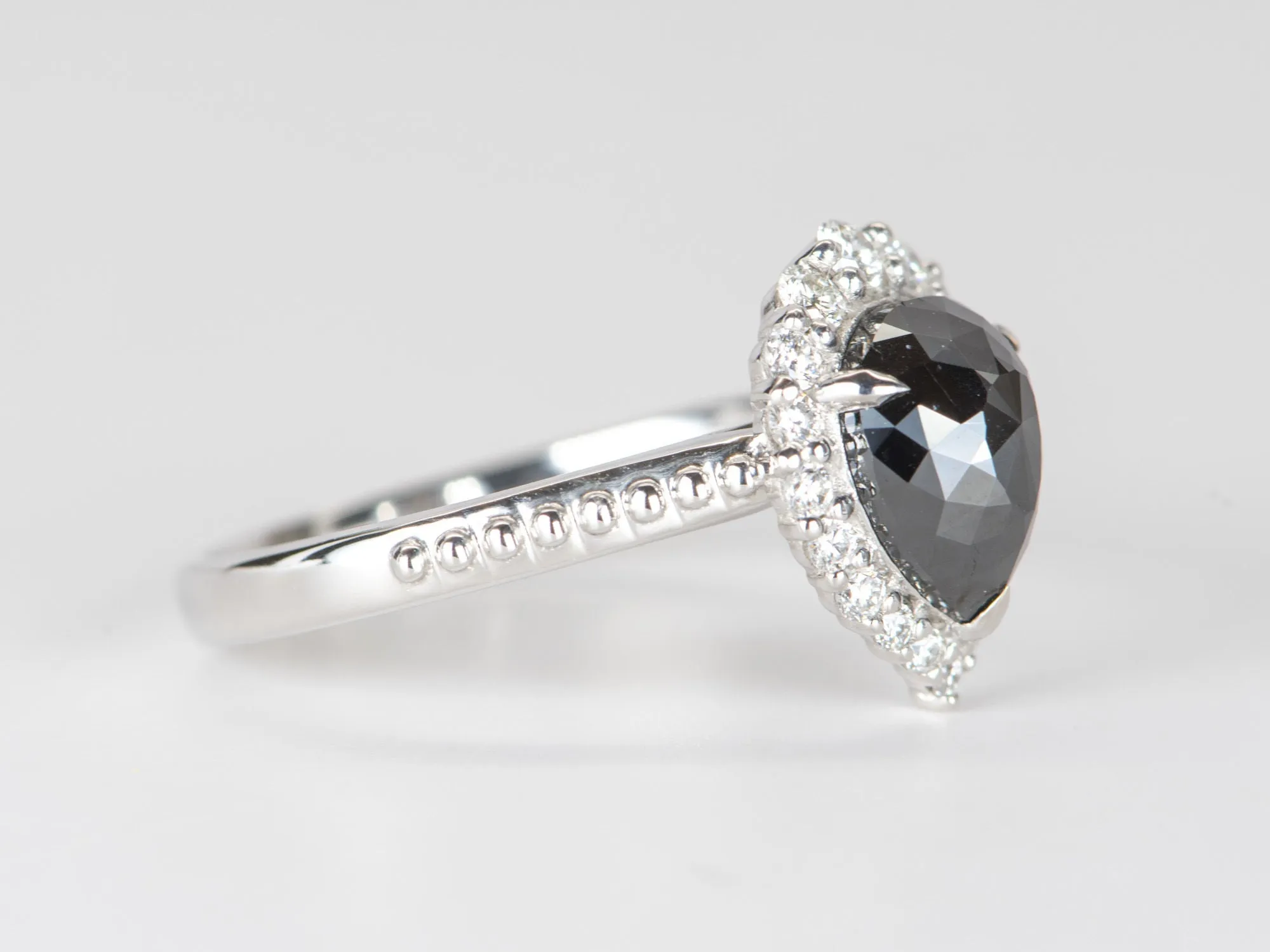 1.74ct Black Diamond with Clear Halo 14K White Gold Engagement Ring R6306