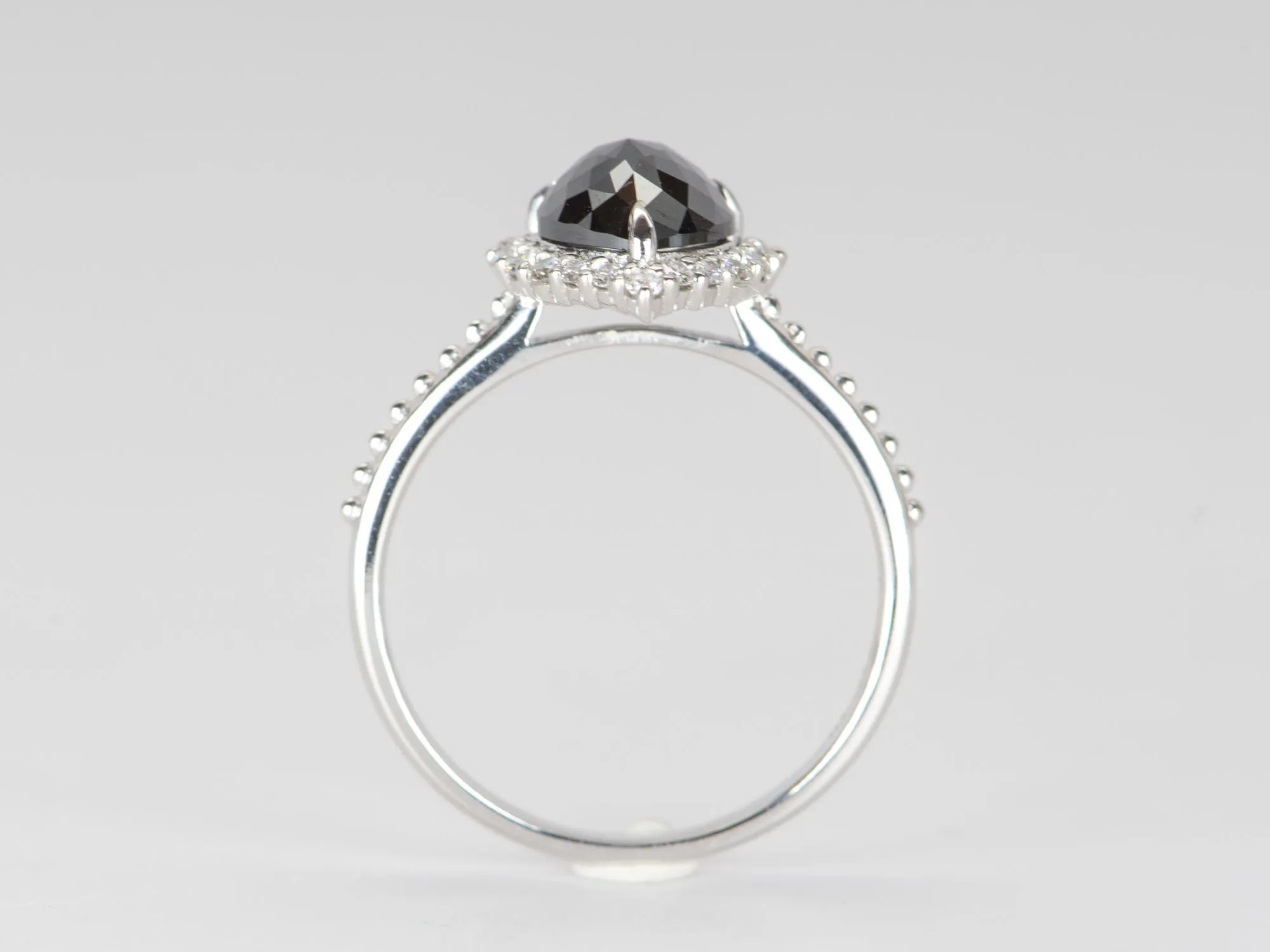 1.74ct Black Diamond with Clear Halo 14K White Gold Engagement Ring R6306