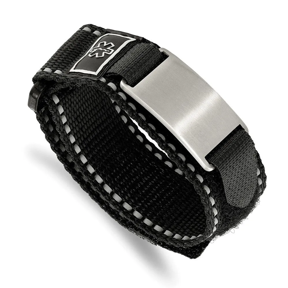 24mm Stainless Steel Black Nylon Velcro Medical I.D. Bracelet, 6-8.5in