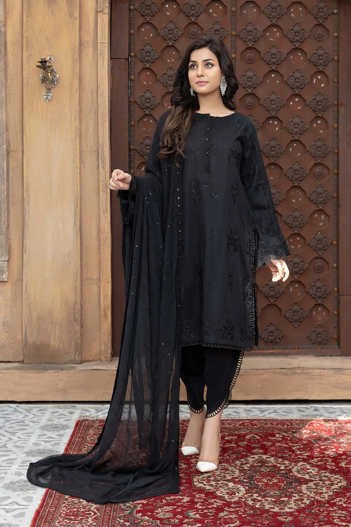 3-Pc Embroidered Lawn Shirt With Chiffon Dupatta and Tulip Shalwar CNP22-81