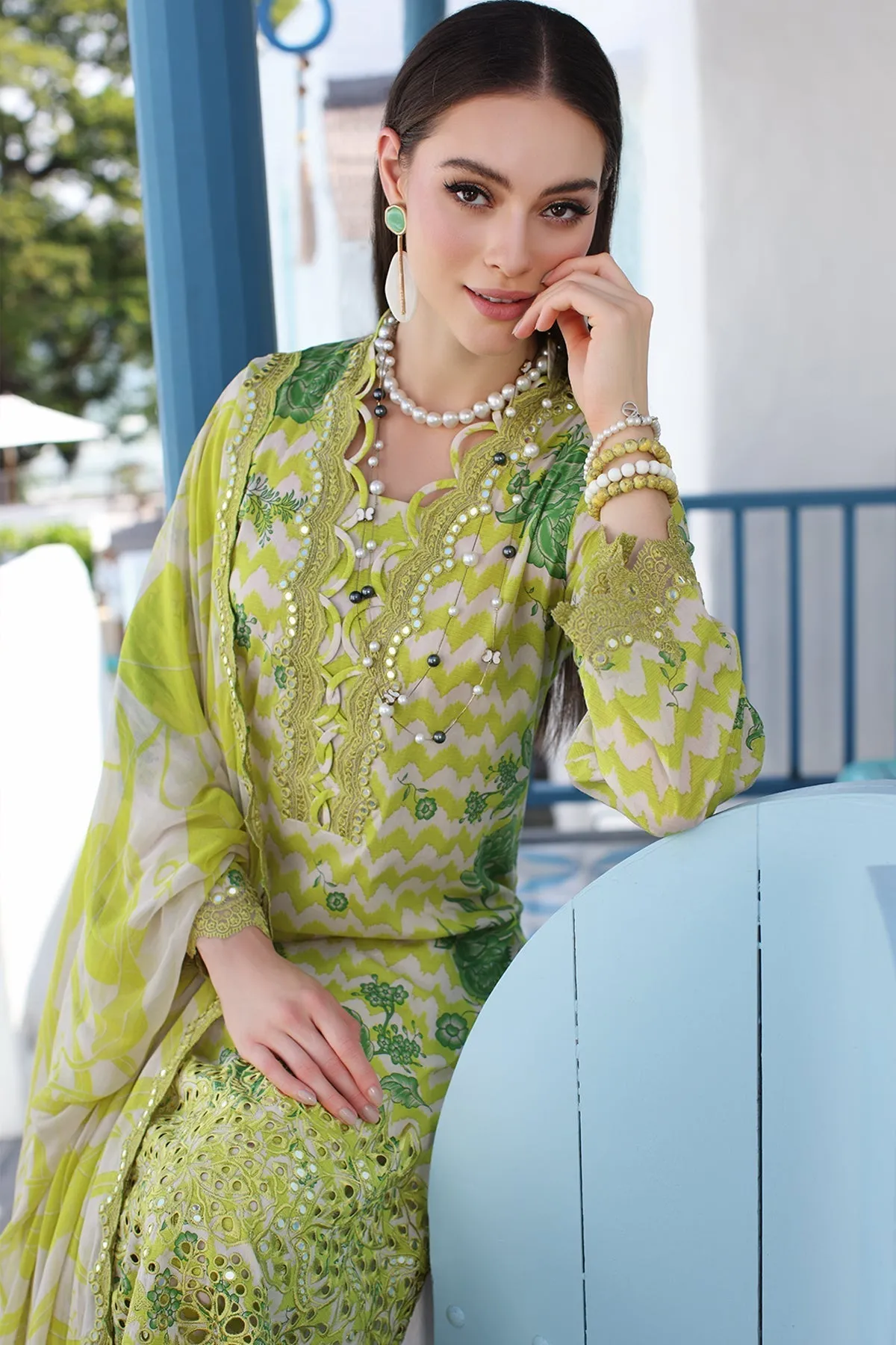 3-PC Unstitched Embroidered Lawn with Embroidred Chiffon Dupatta CCH4-03