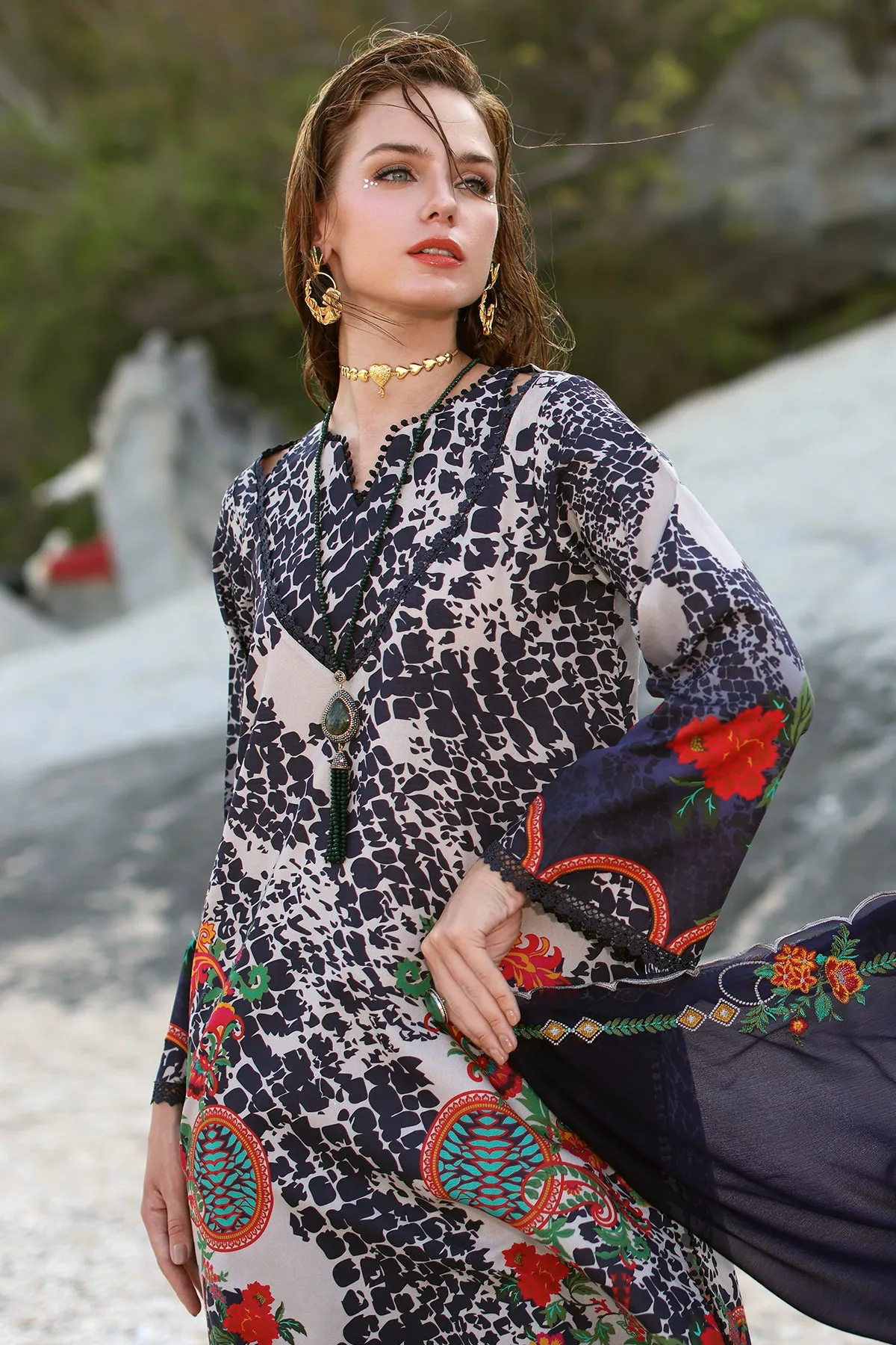 3-PC Unstitched Printed Lawn with Embroidered Chiffon Dupatta PM4-30