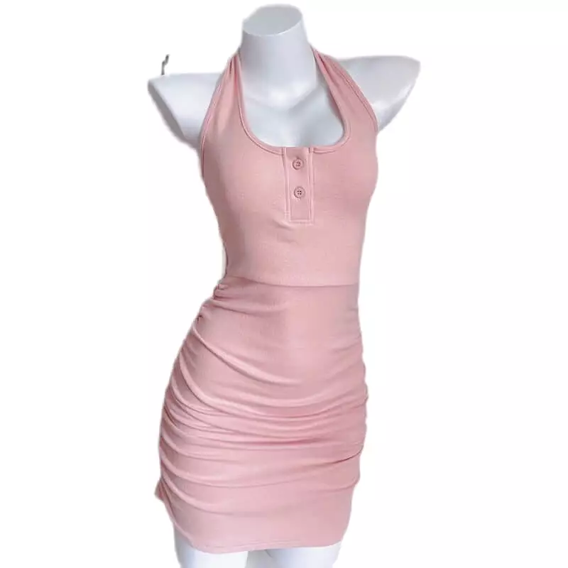 5 colors cream pink backless hip dress BY1131