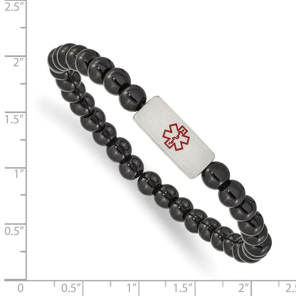 6mm Stainless Steel Onyx Bead Enamel Medical I.D. Stretch Bracelet