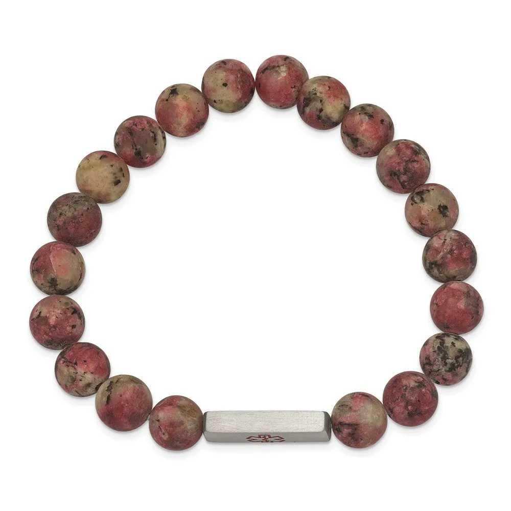 8.5mm Stainless Steel Gemstone Brushed Medical I.D. Stretch Bracelet