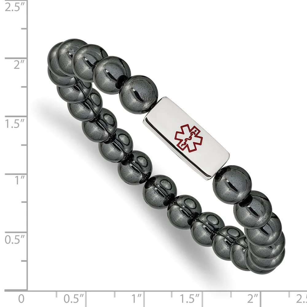 8mm Stainless Steel Hematite Enamel Medical I.D. Stretch Bracelet