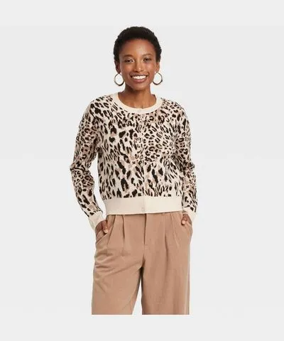 A New Day Women's Cozy Knit Cardigan - A New Day™ Brown Leopard Print