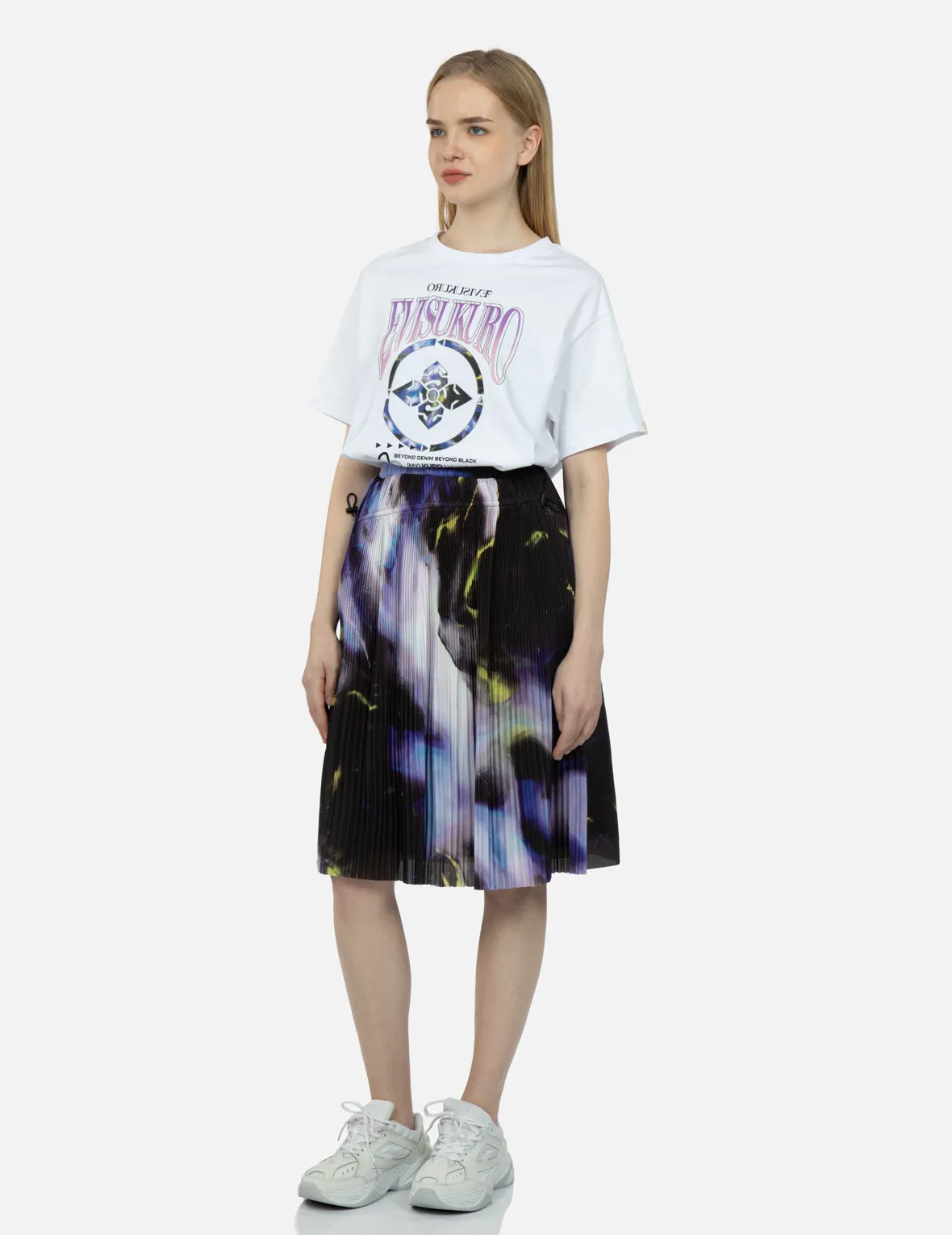 Abstract Print Pleated Front Skirt