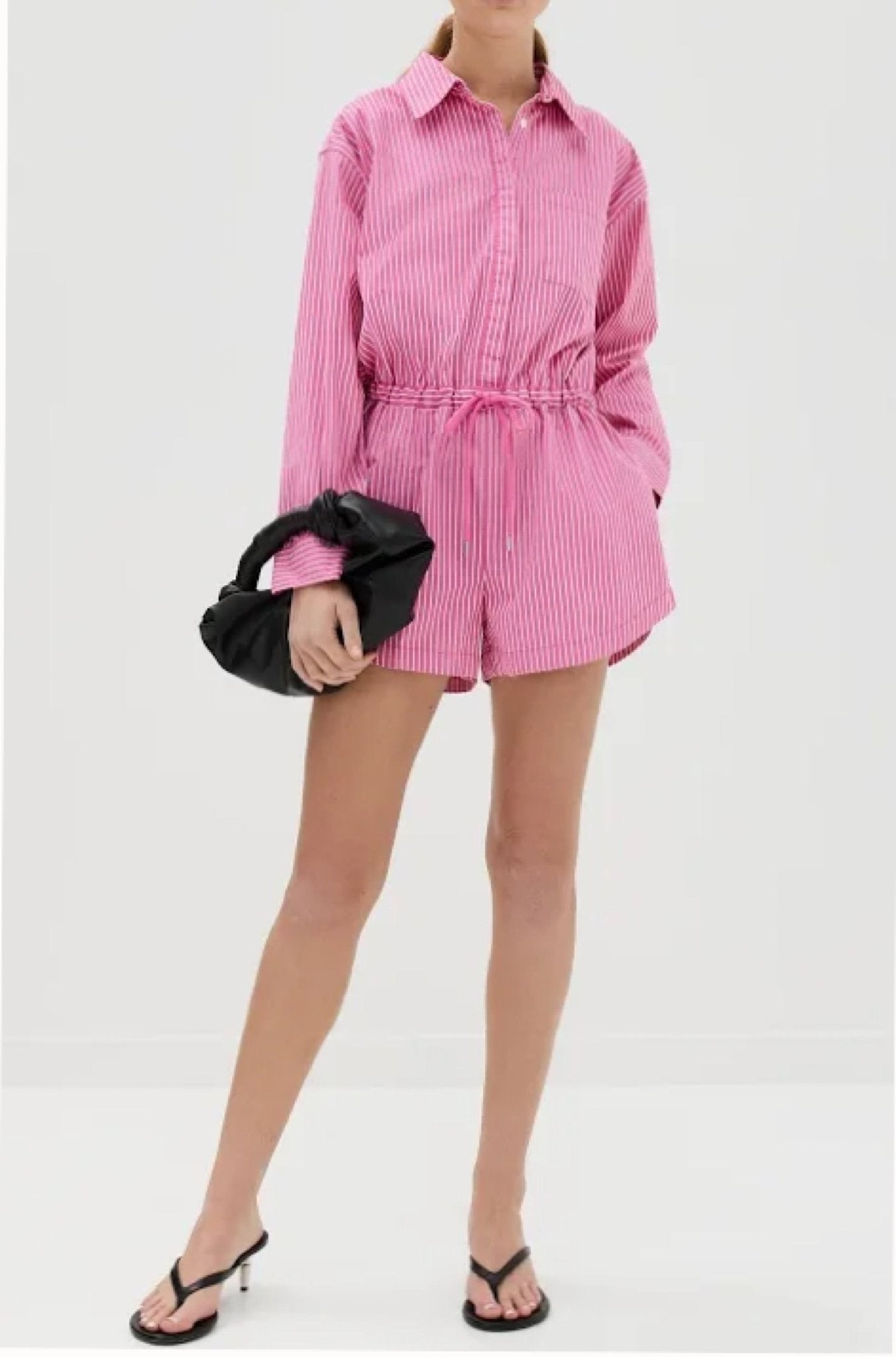 Amelie Long Sleeve Romper in Carnation Pink