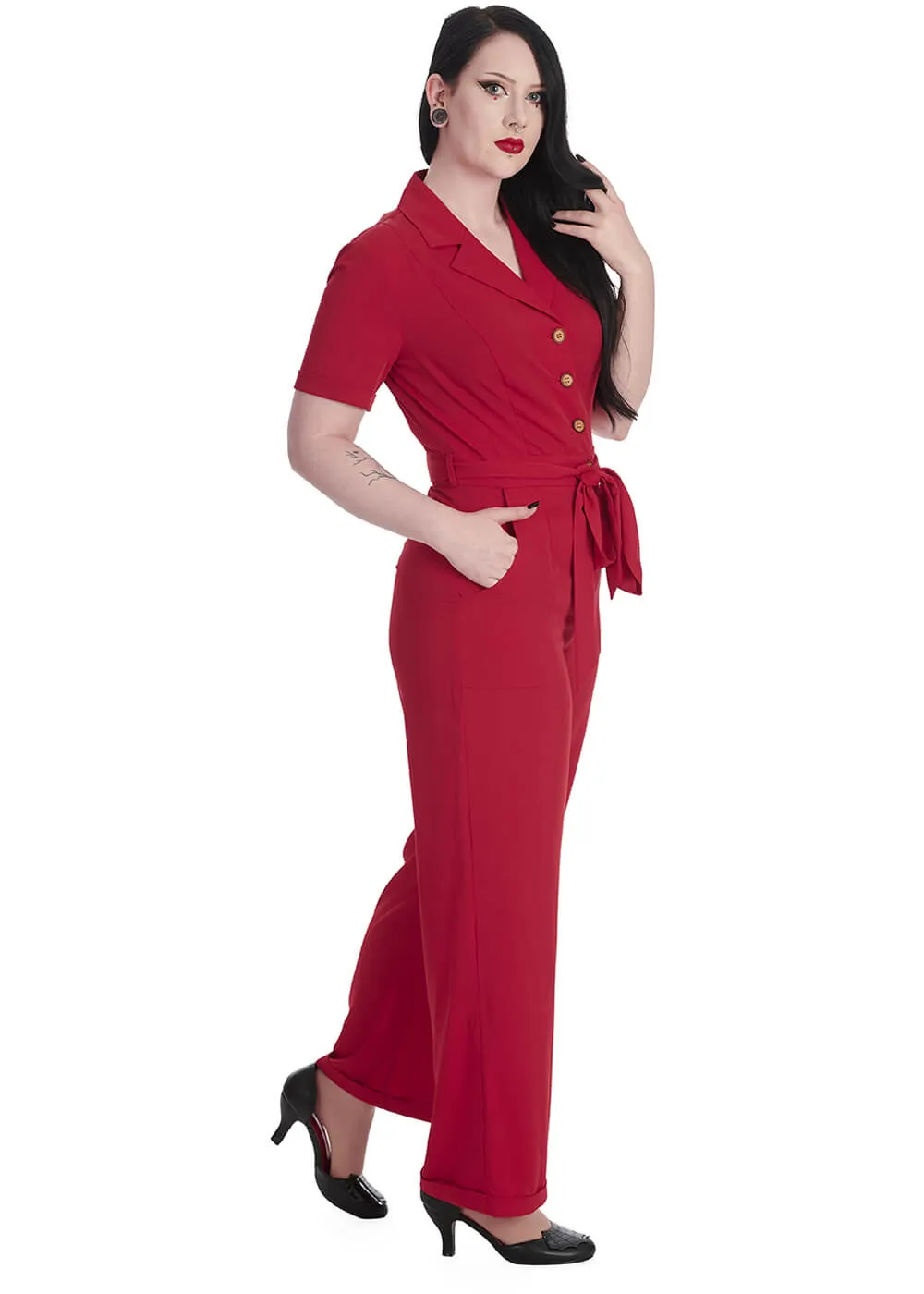 Banned Pleased As Punch 40's Jumpsuit Red