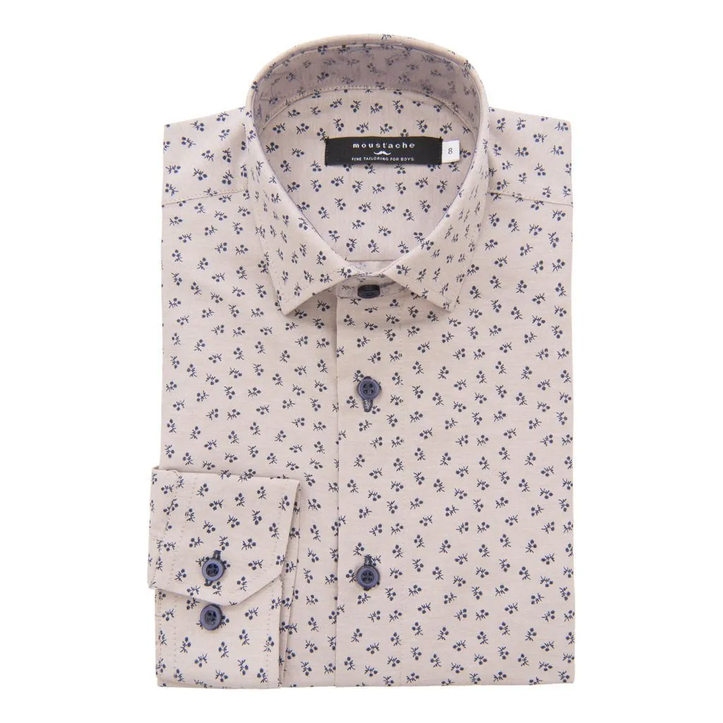 Beige Dandelion Print Dress Shirt