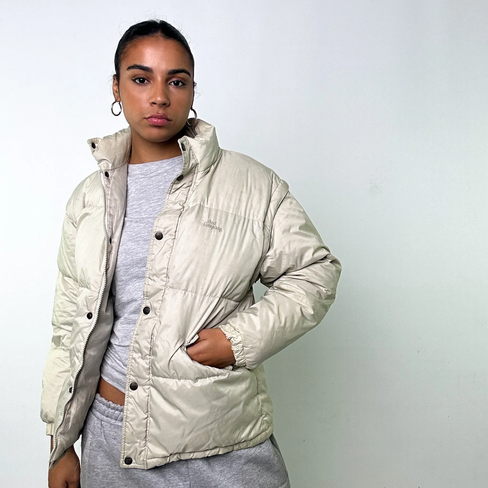 Beige Tan 90s Best Company Puffer Jacket Coat (L)