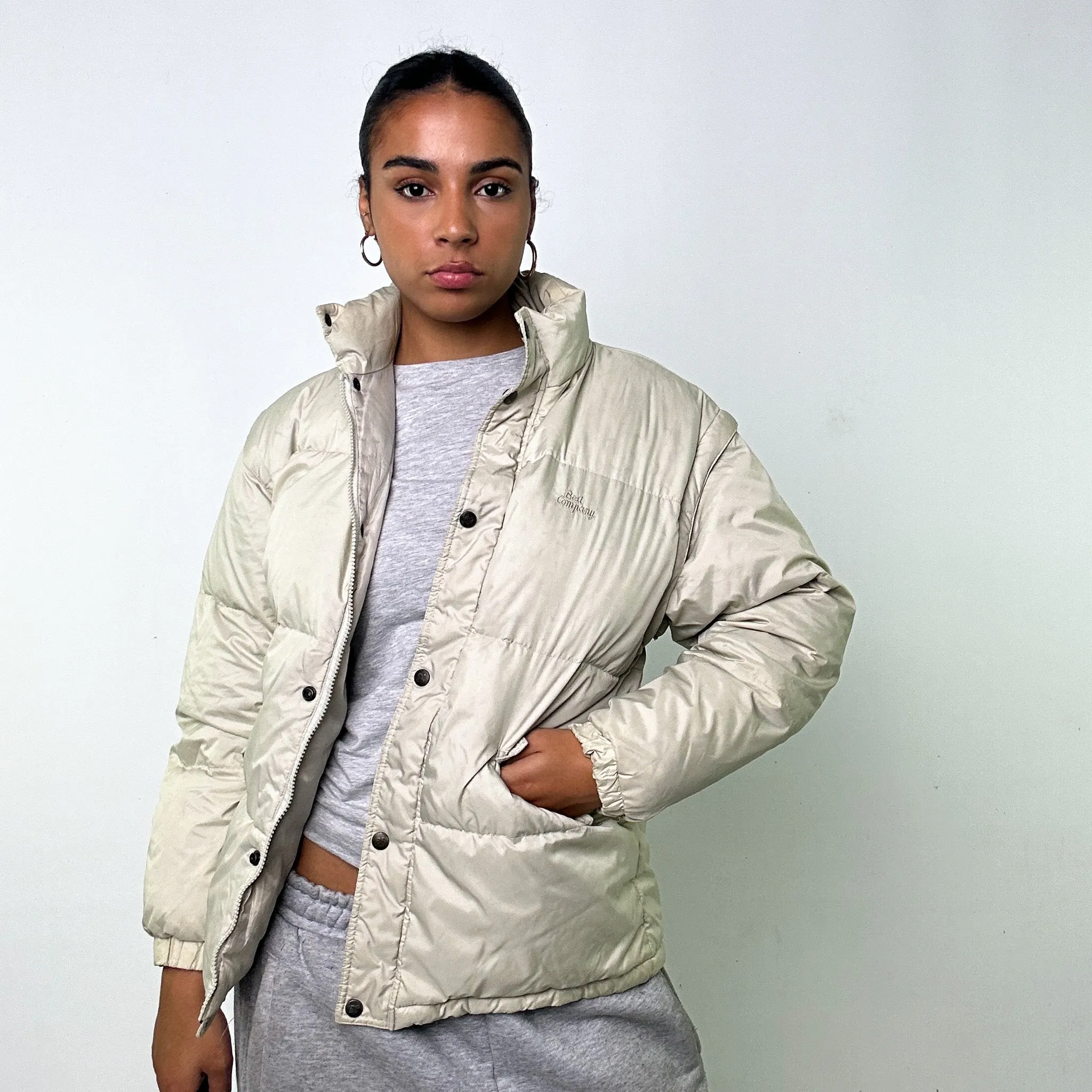 Beige Tan 90s Best Company Puffer Jacket Coat (L)