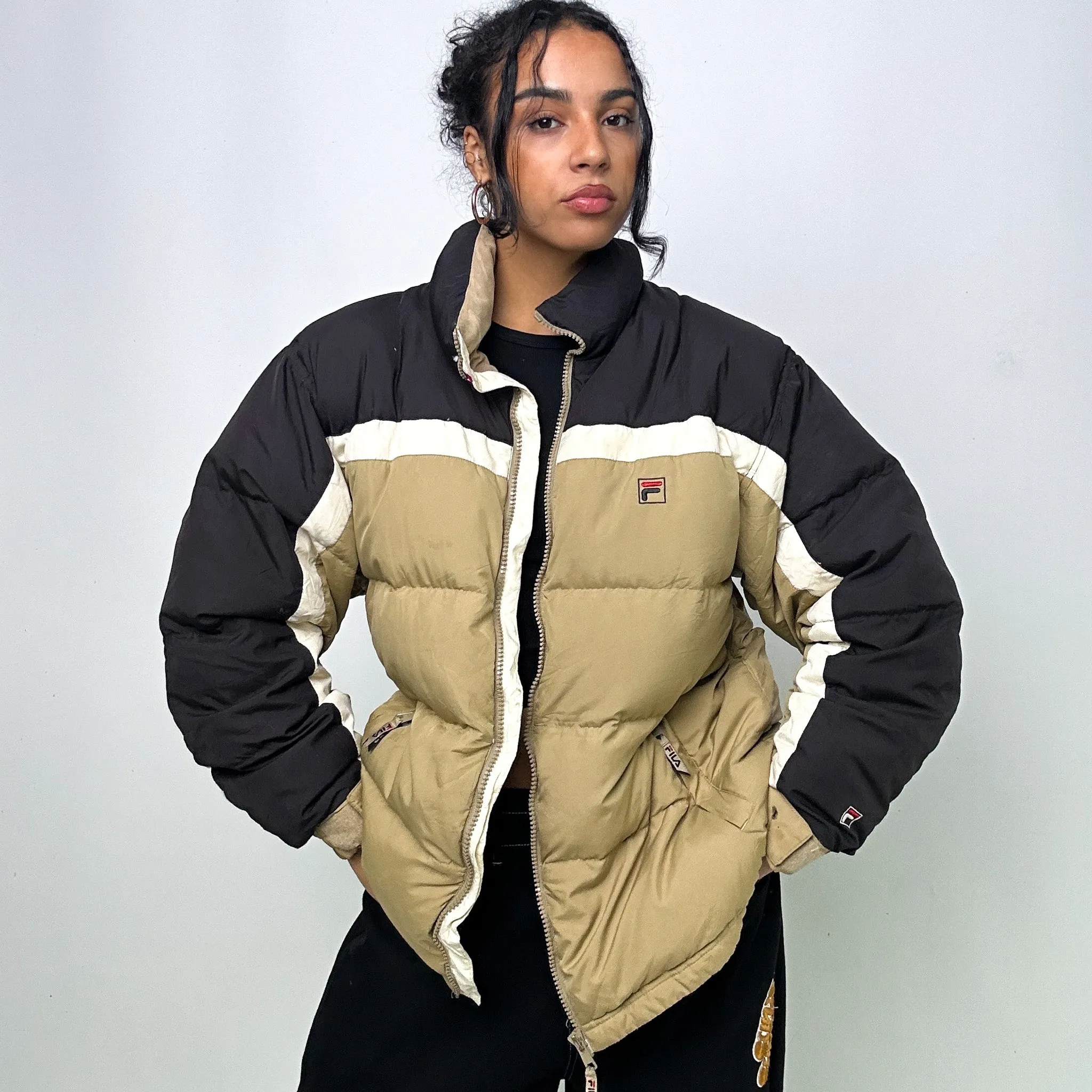 Beige Tan 90s FILA Puffer Jacket Coat (XL)