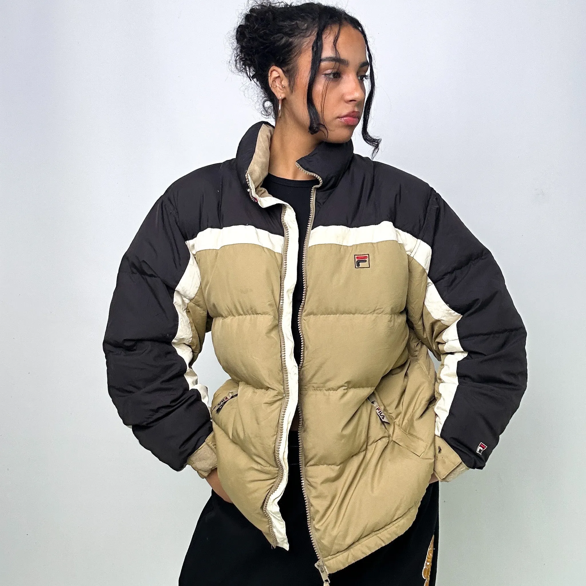 Beige Tan 90s FILA Puffer Jacket Coat (XL)