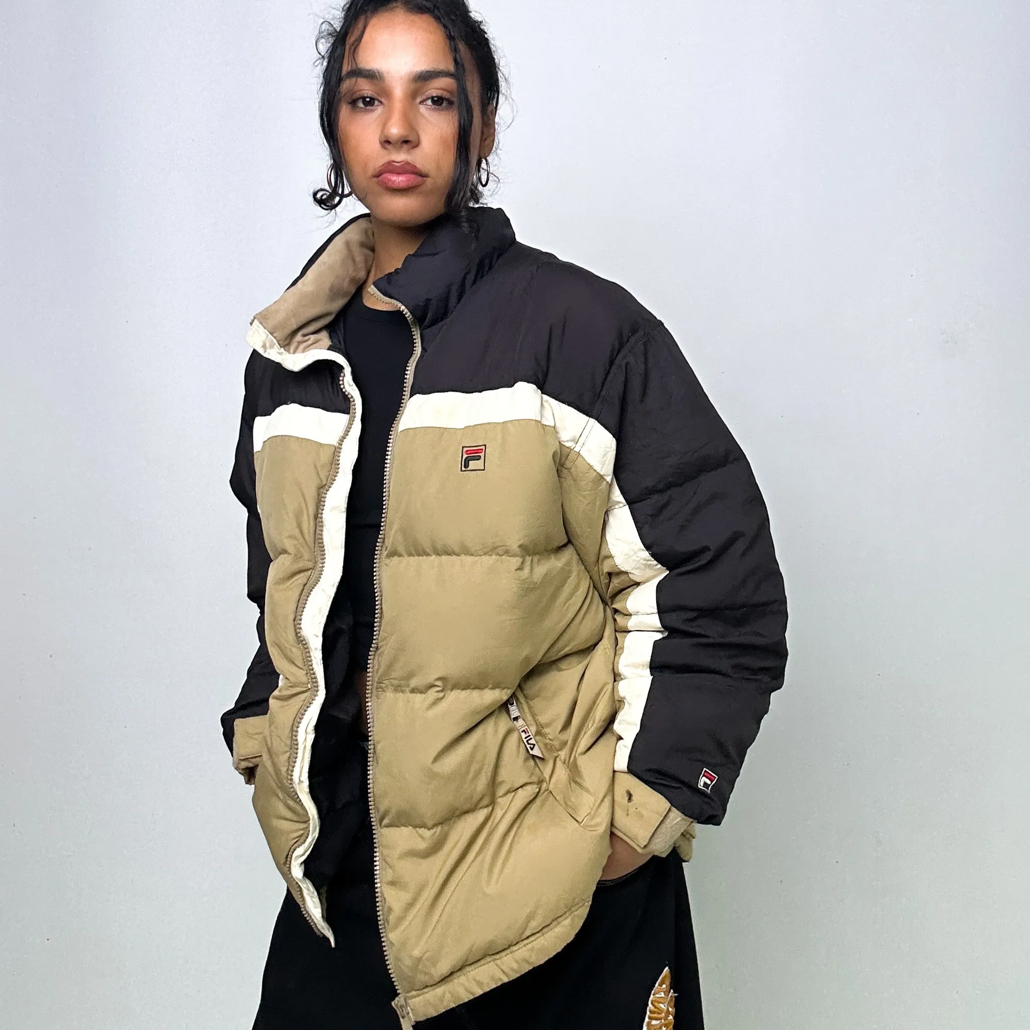 Beige Tan 90s FILA Puffer Jacket Coat (XL)