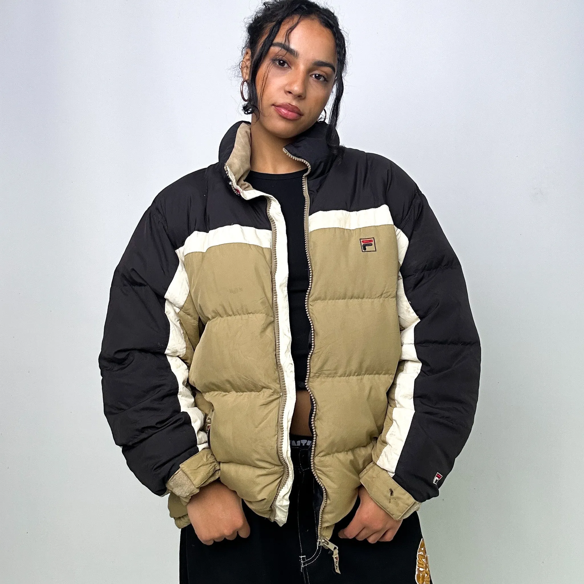 Beige Tan 90s FILA Puffer Jacket Coat (XL)