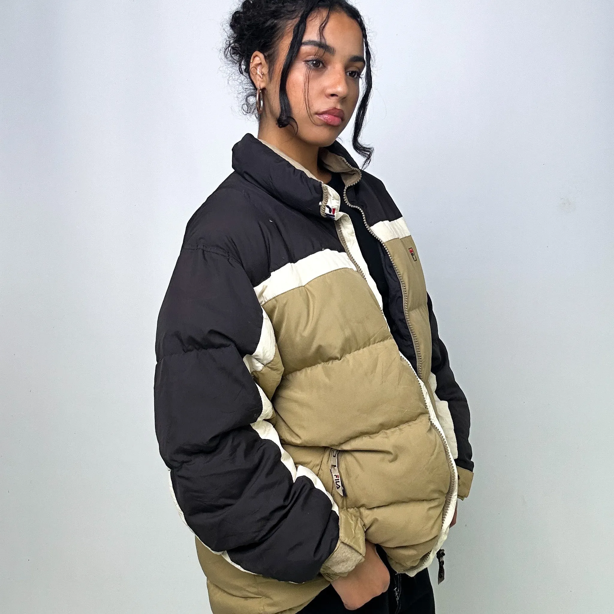 Beige Tan 90s FILA Puffer Jacket Coat (XL)