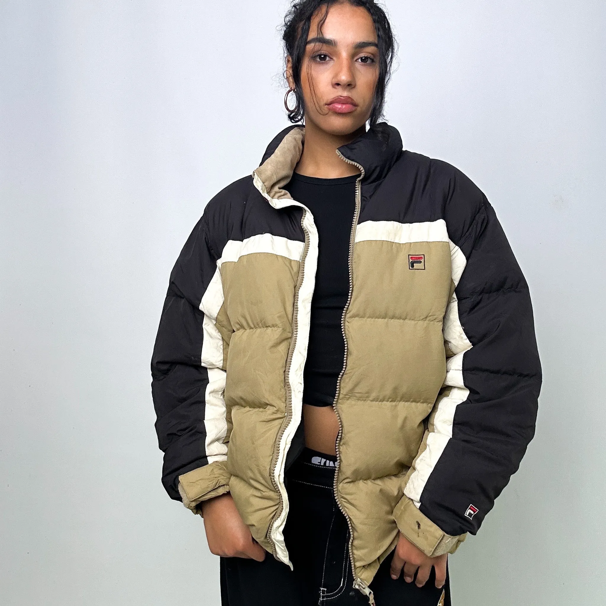 Beige Tan 90s FILA Puffer Jacket Coat (XL)