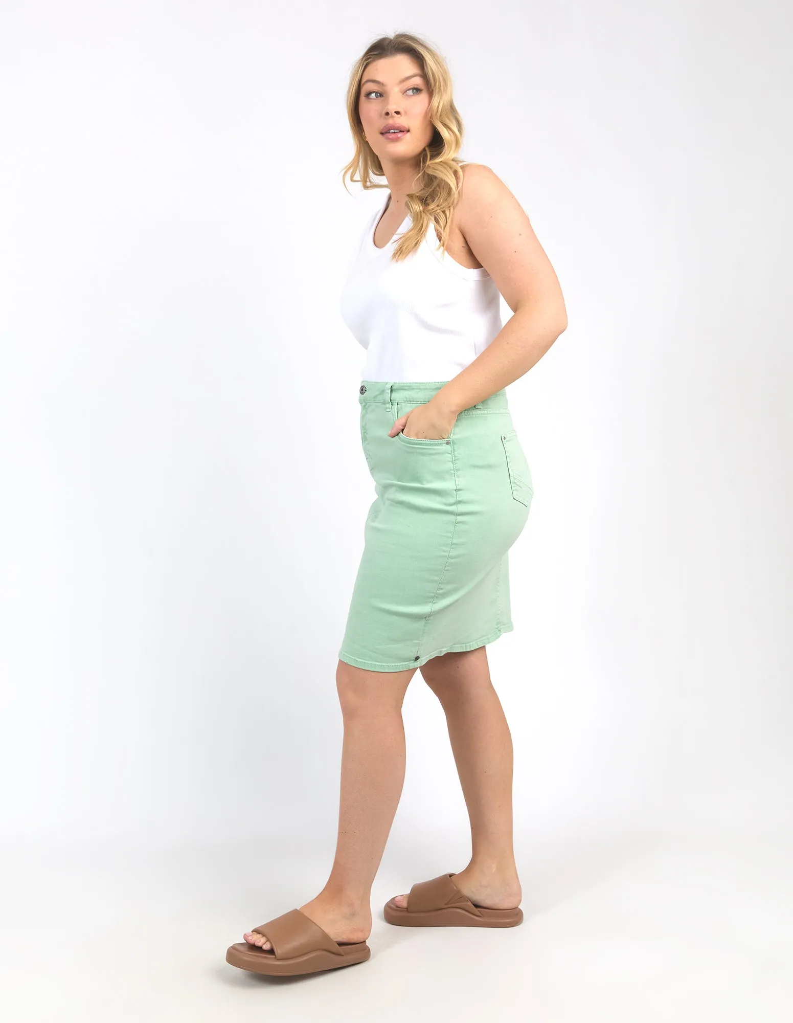 Belle Denim Skirt Quiet Green