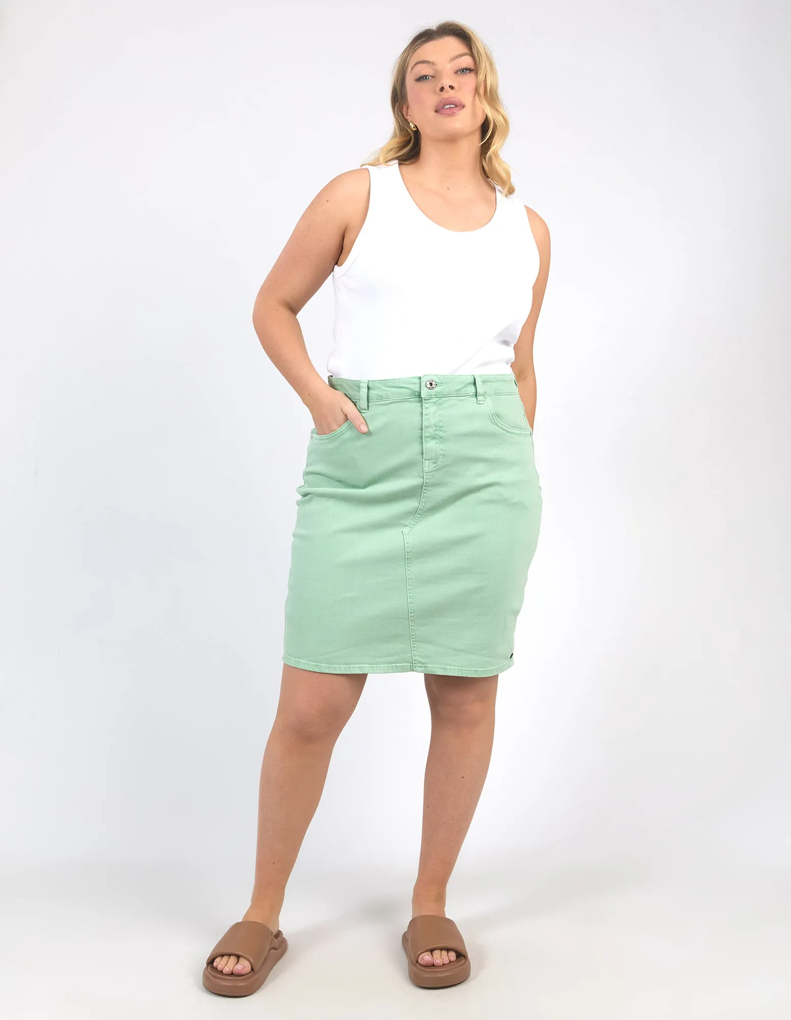 Belle Denim Skirt Quiet Green