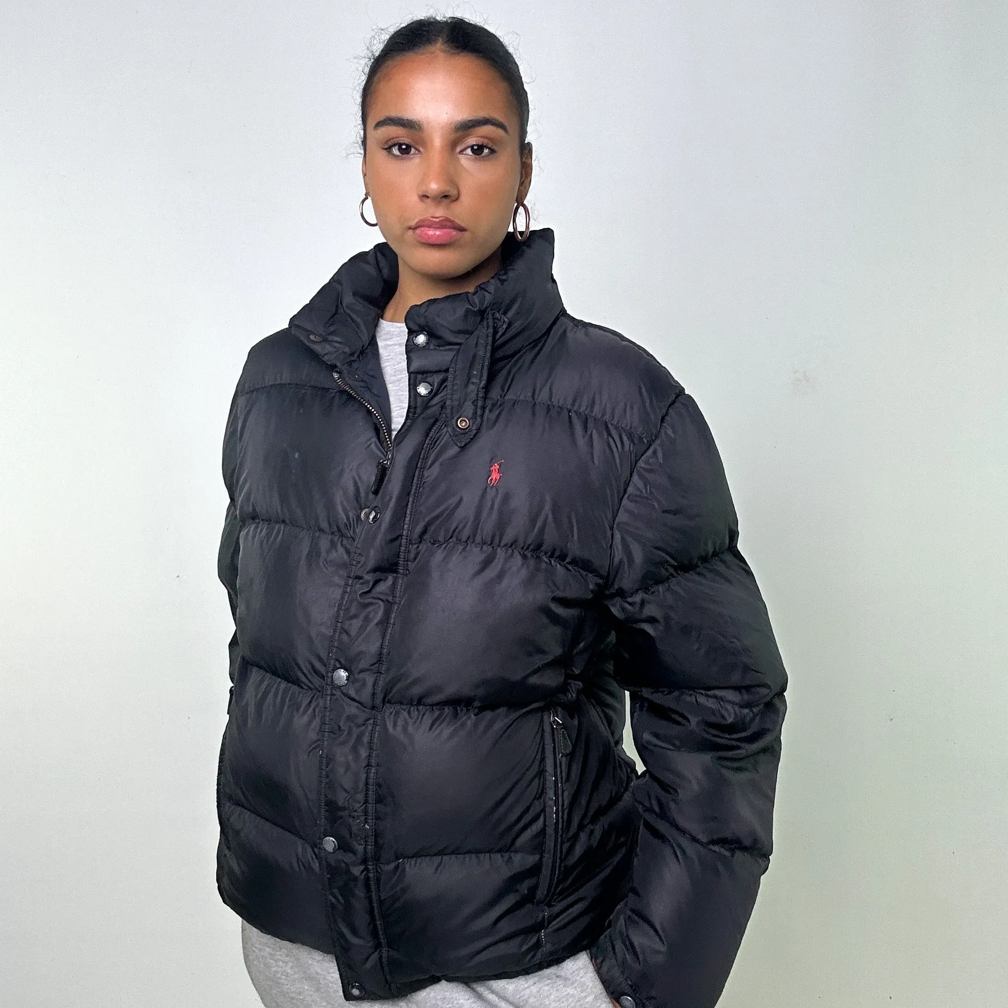 Black 90s Polo Ralph Lauren Puffer Jacket Coat (L)