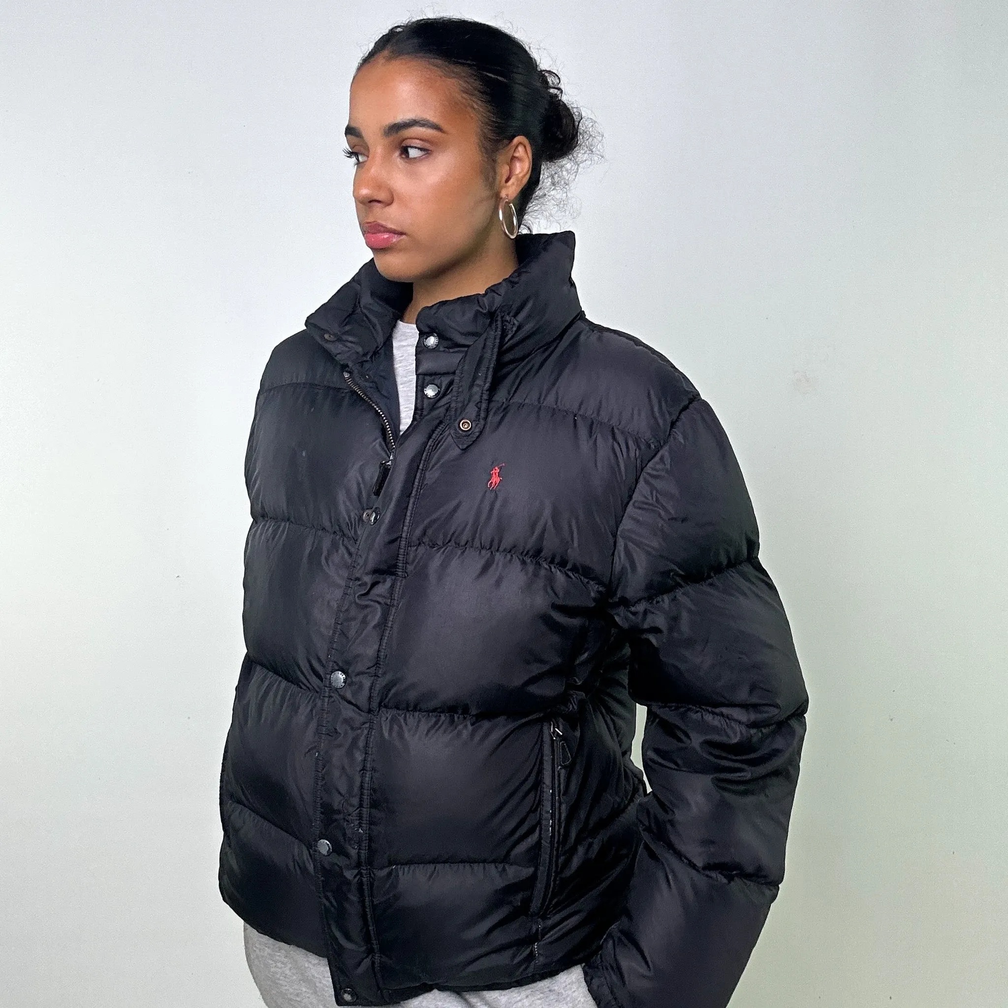 Black 90s Polo Ralph Lauren Puffer Jacket Coat (L)