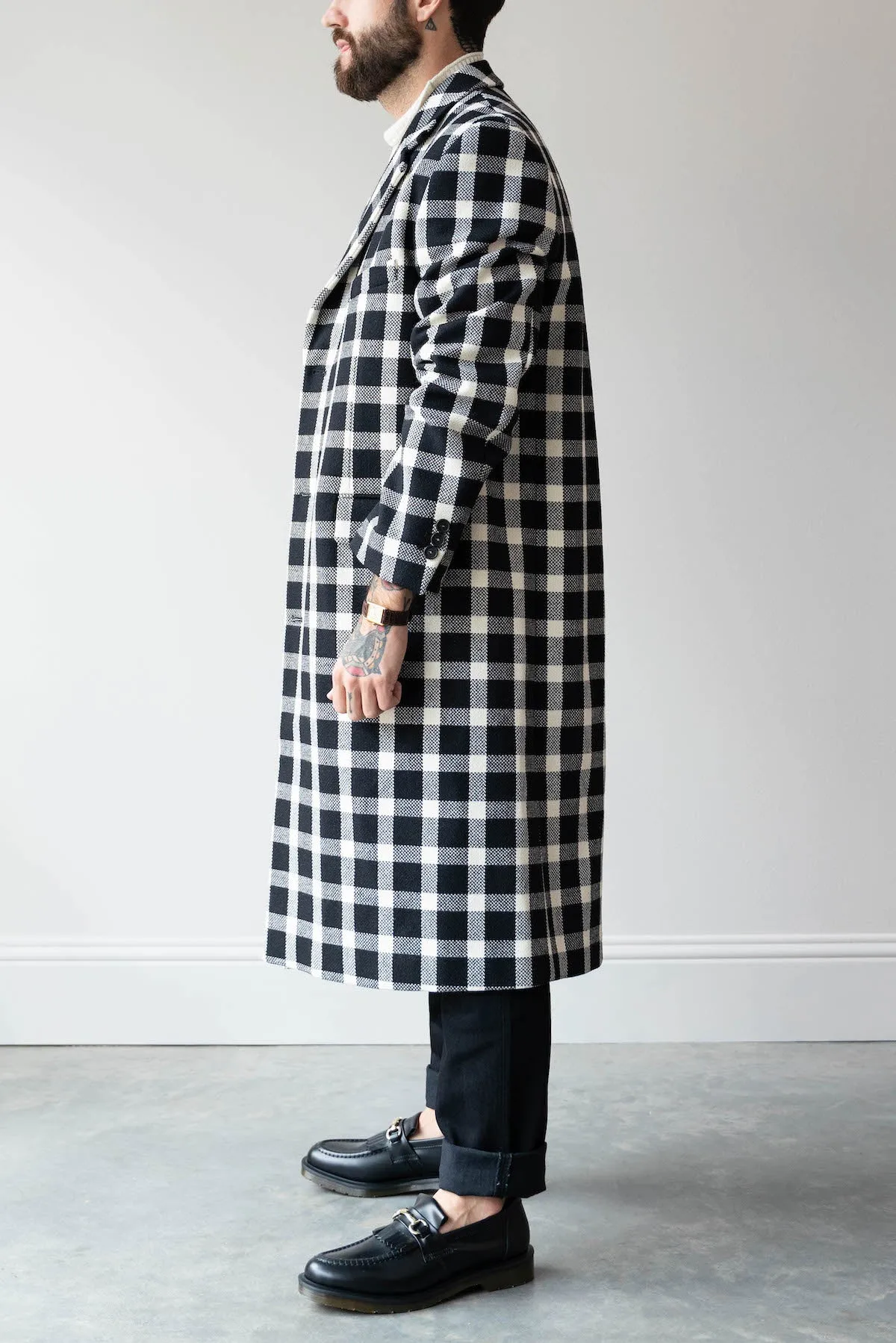 Black Checked Wool Coat - Black/White