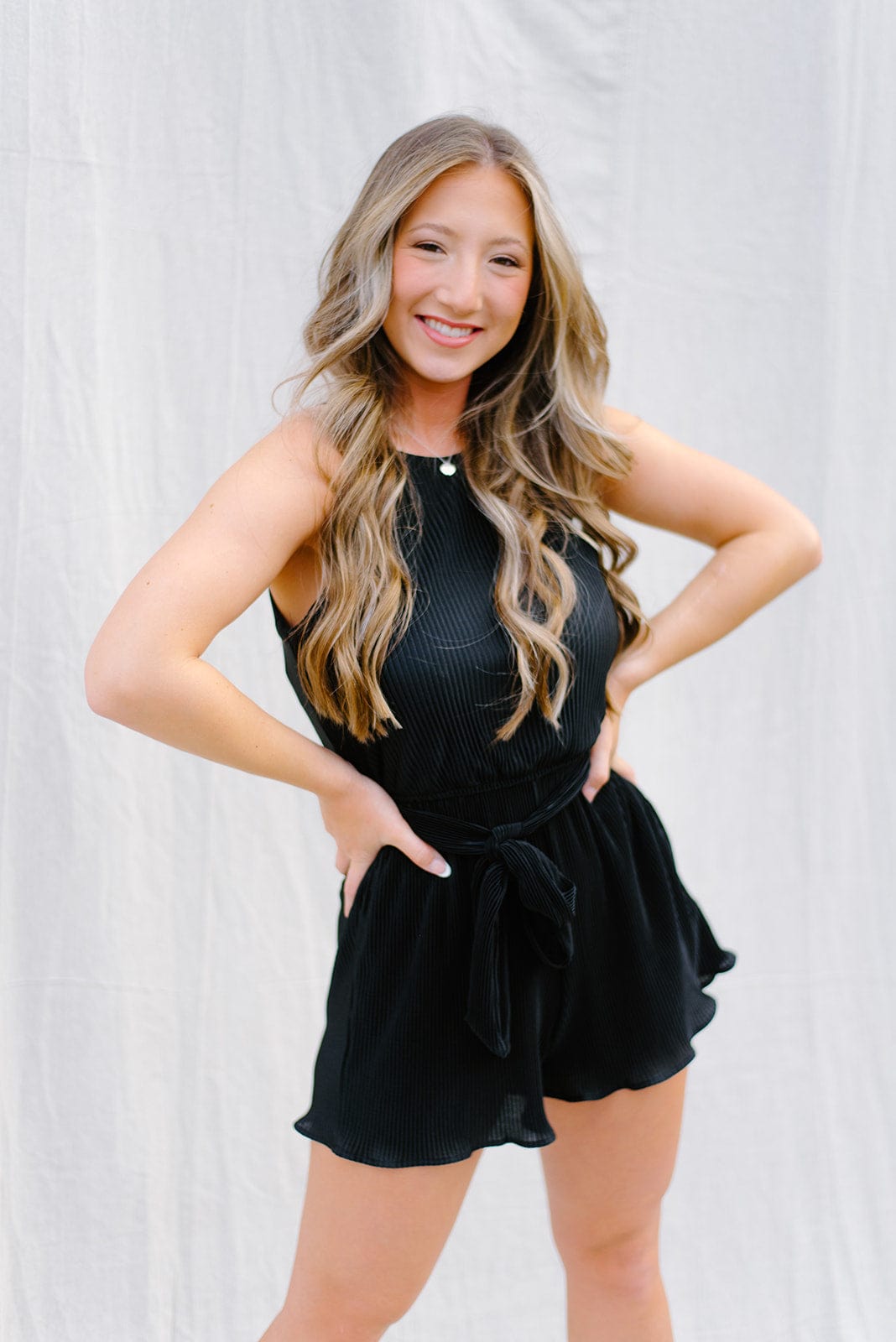 Black Halter Pleated Romper