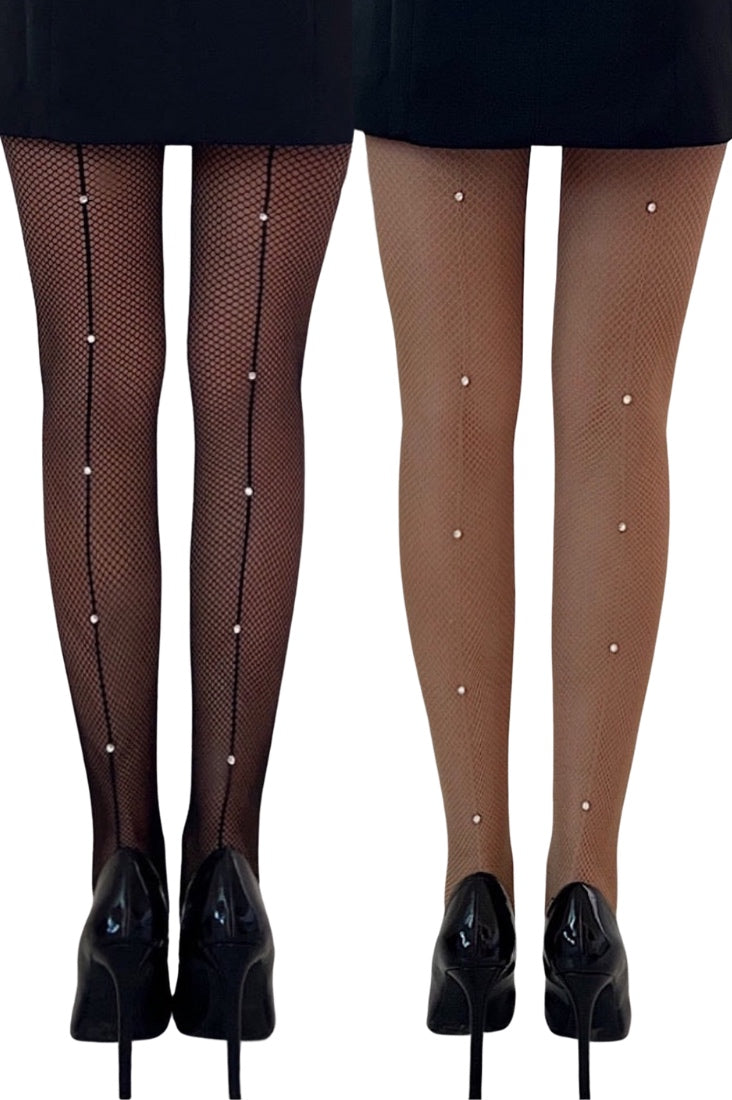 Black Rhinestone Line Tights