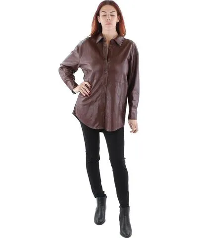 Black Tape Womens Faux Leather Long Sleeves Shirt Jacket