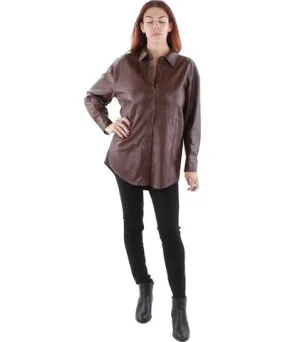 Black Tape Womens Faux Leather Long Sleeves Shirt Jacket