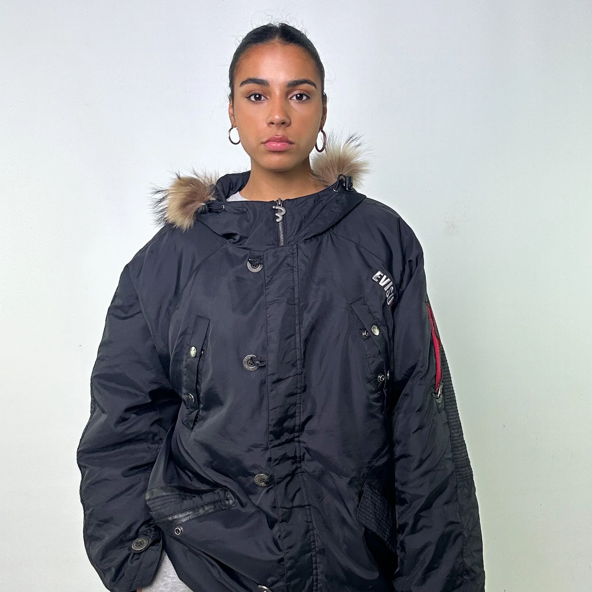 Black y2ks Evisu Puffer Jacket Coat (L)