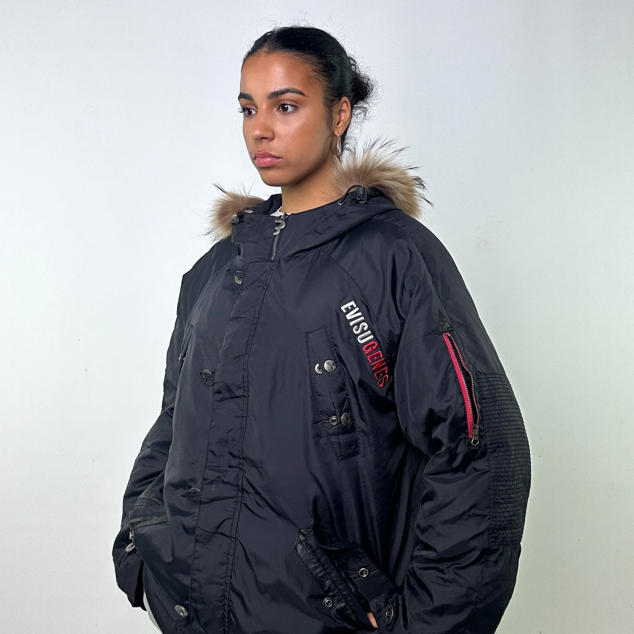 Black y2ks Evisu Puffer Jacket Coat (L)