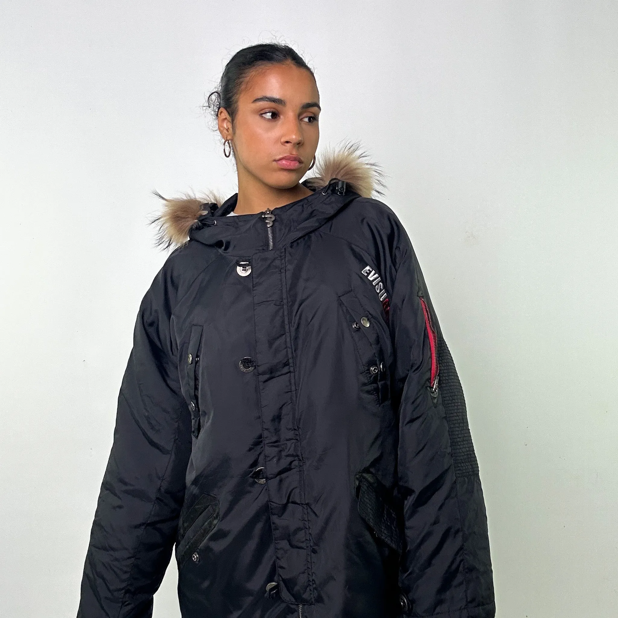 Black y2ks Evisu Puffer Jacket Coat (L)