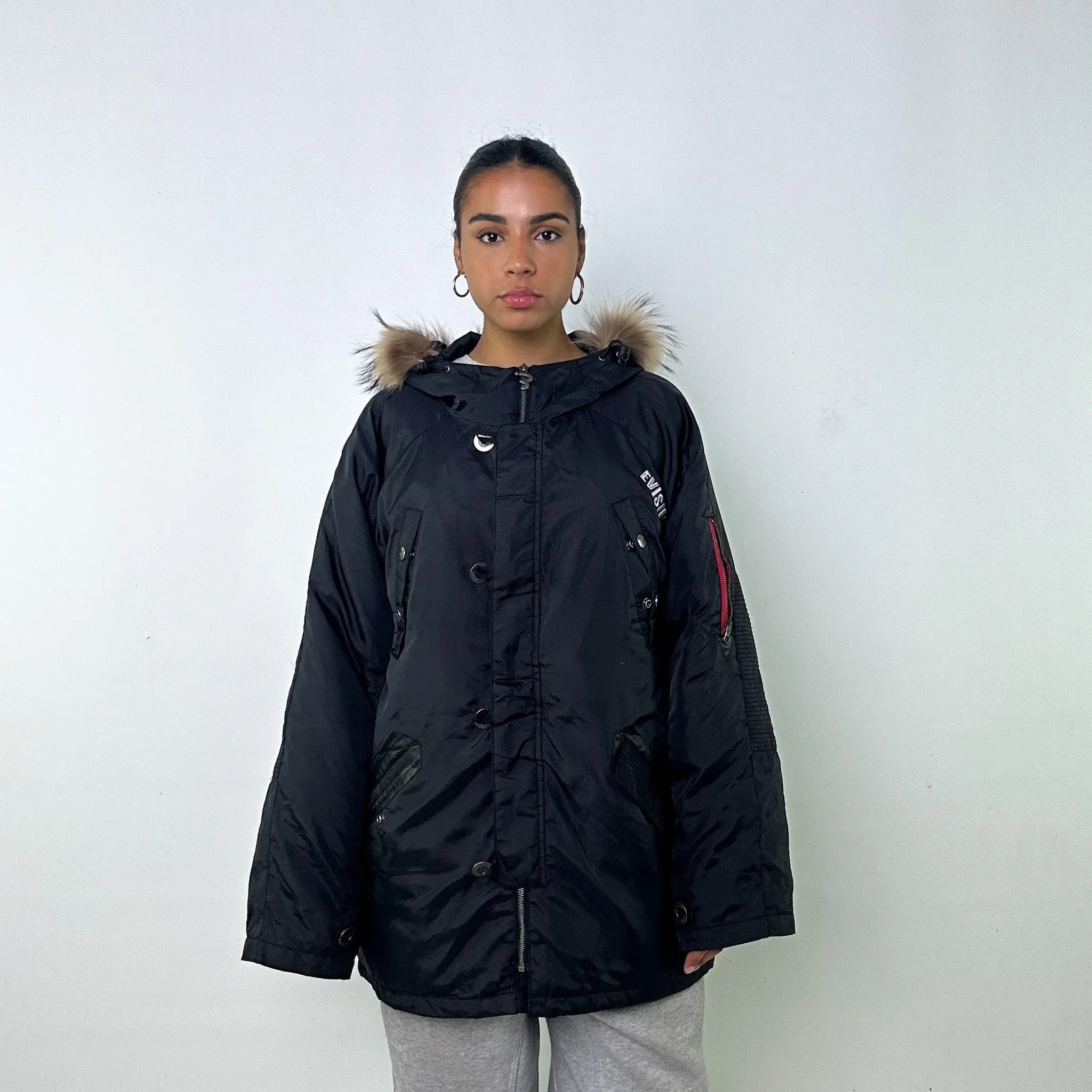 Black y2ks Evisu Puffer Jacket Coat (L)