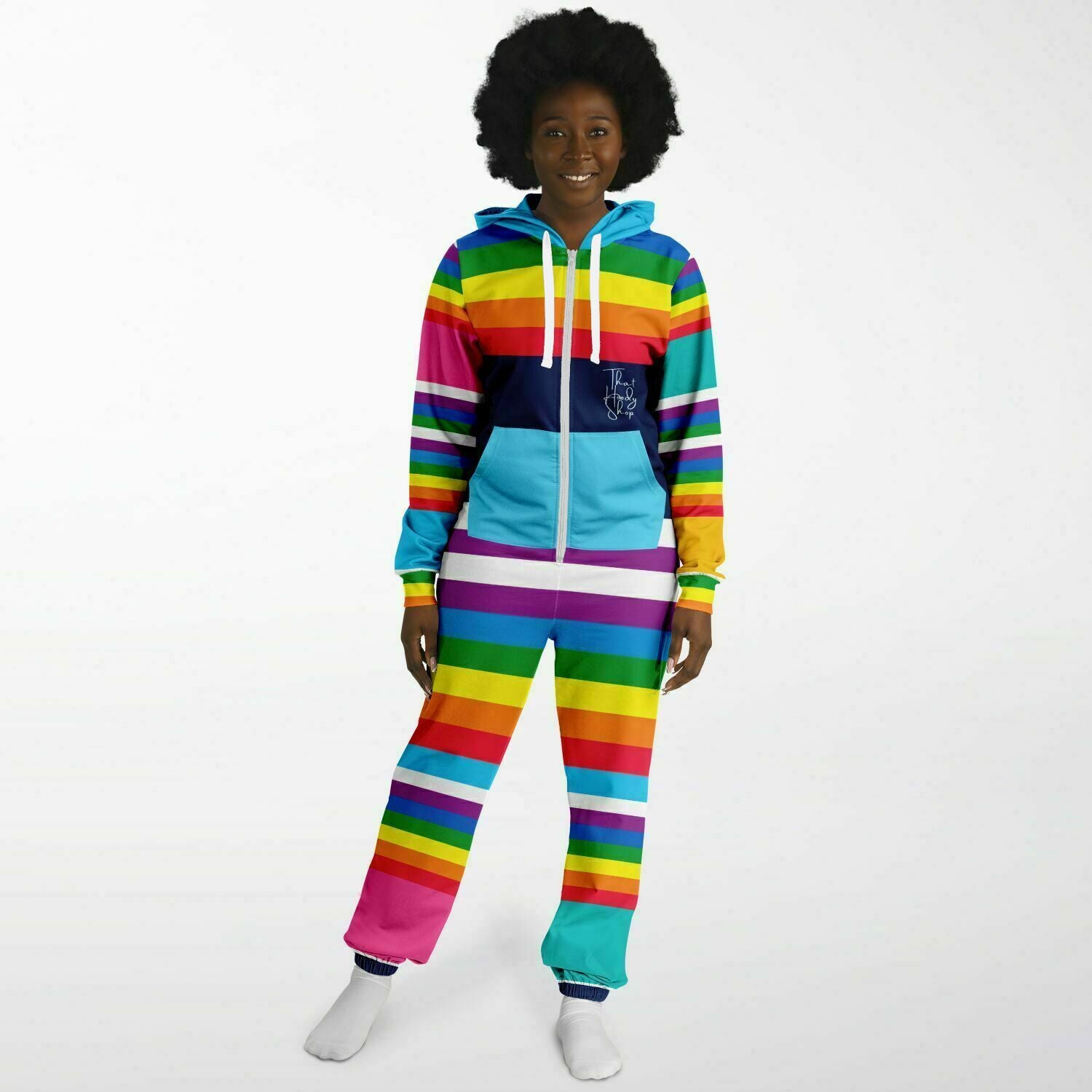 Blue Horizon Rainbow Stripe Fleece Unisex Romper