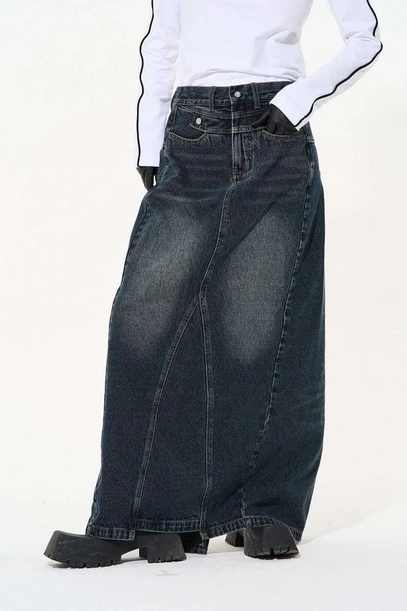 BNP Washed Loose Jeans Long Skirt