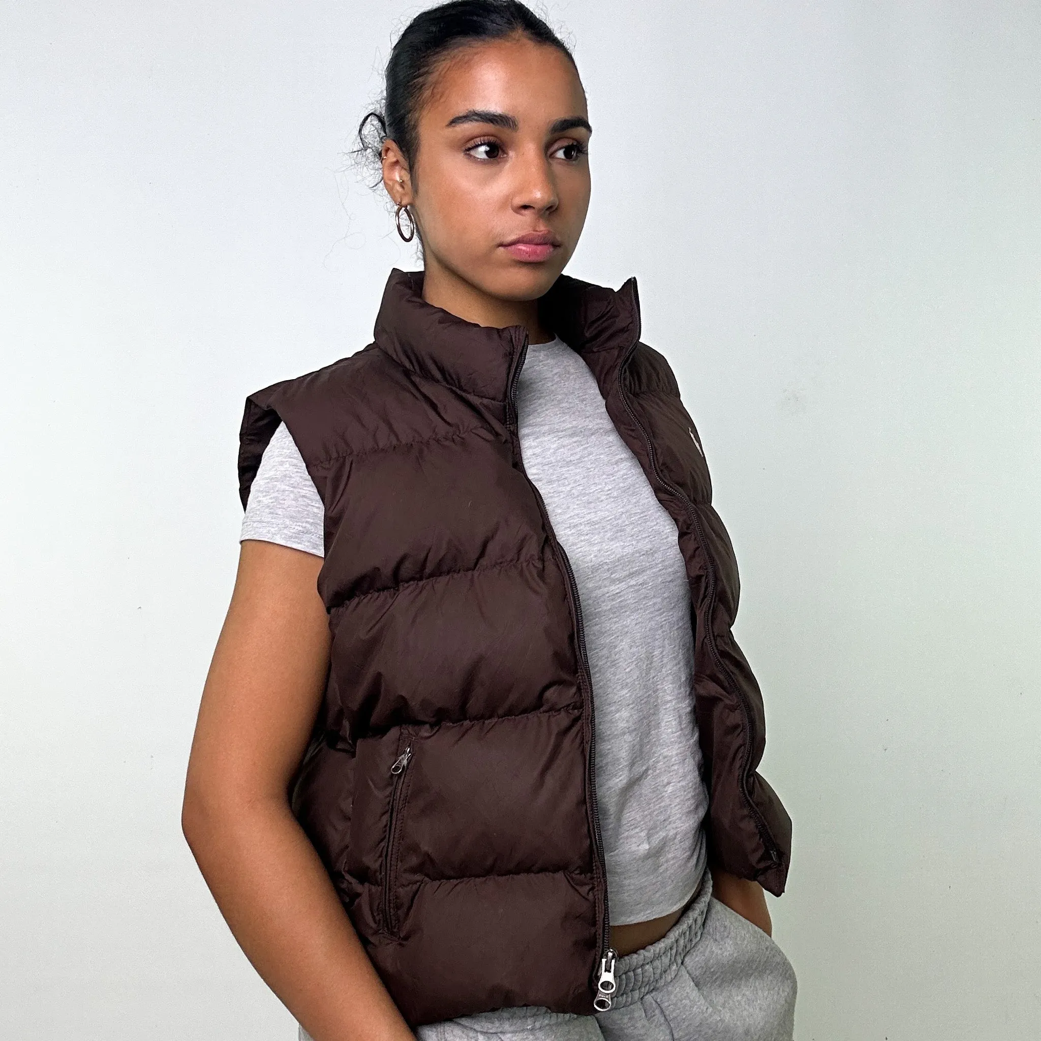 Brown 90s Polo Ralph Lauren Puffer Jacket Coat Gilet (L)