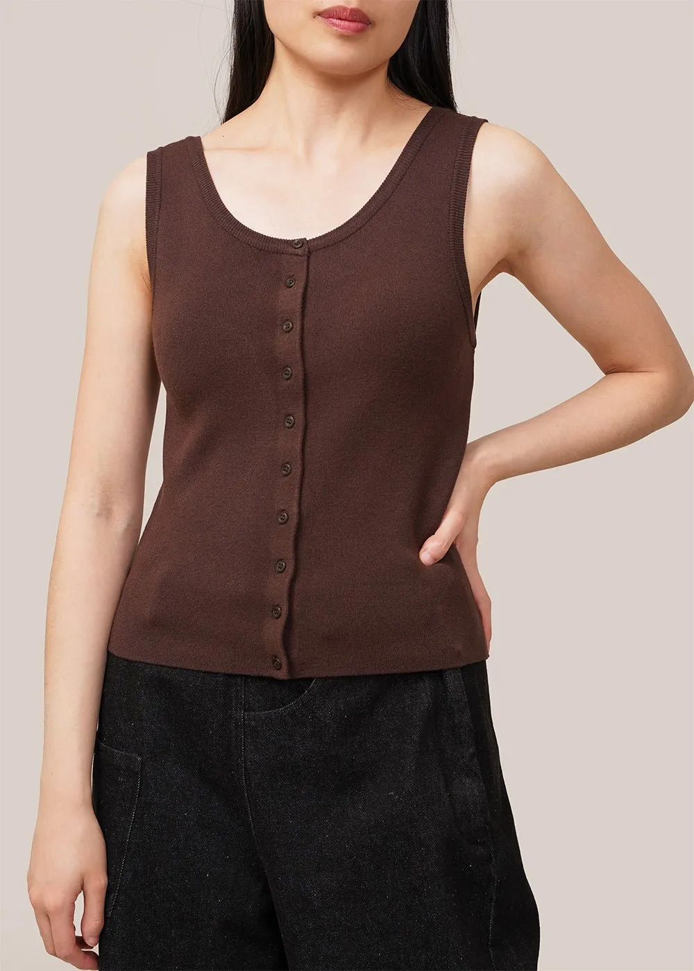 Brown Button U-Neck Vest