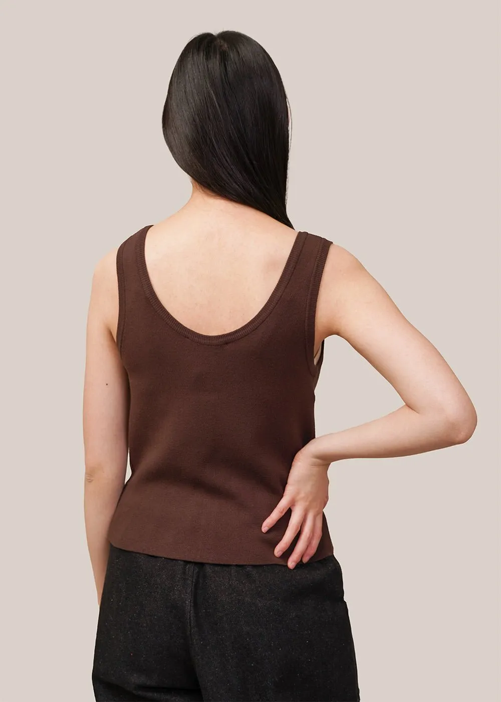 Brown Button U-Neck Vest