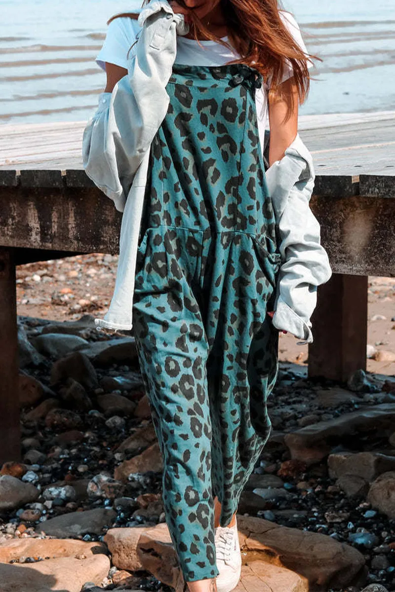 Casual College Leopard Patchwork Loose Jumpsuits