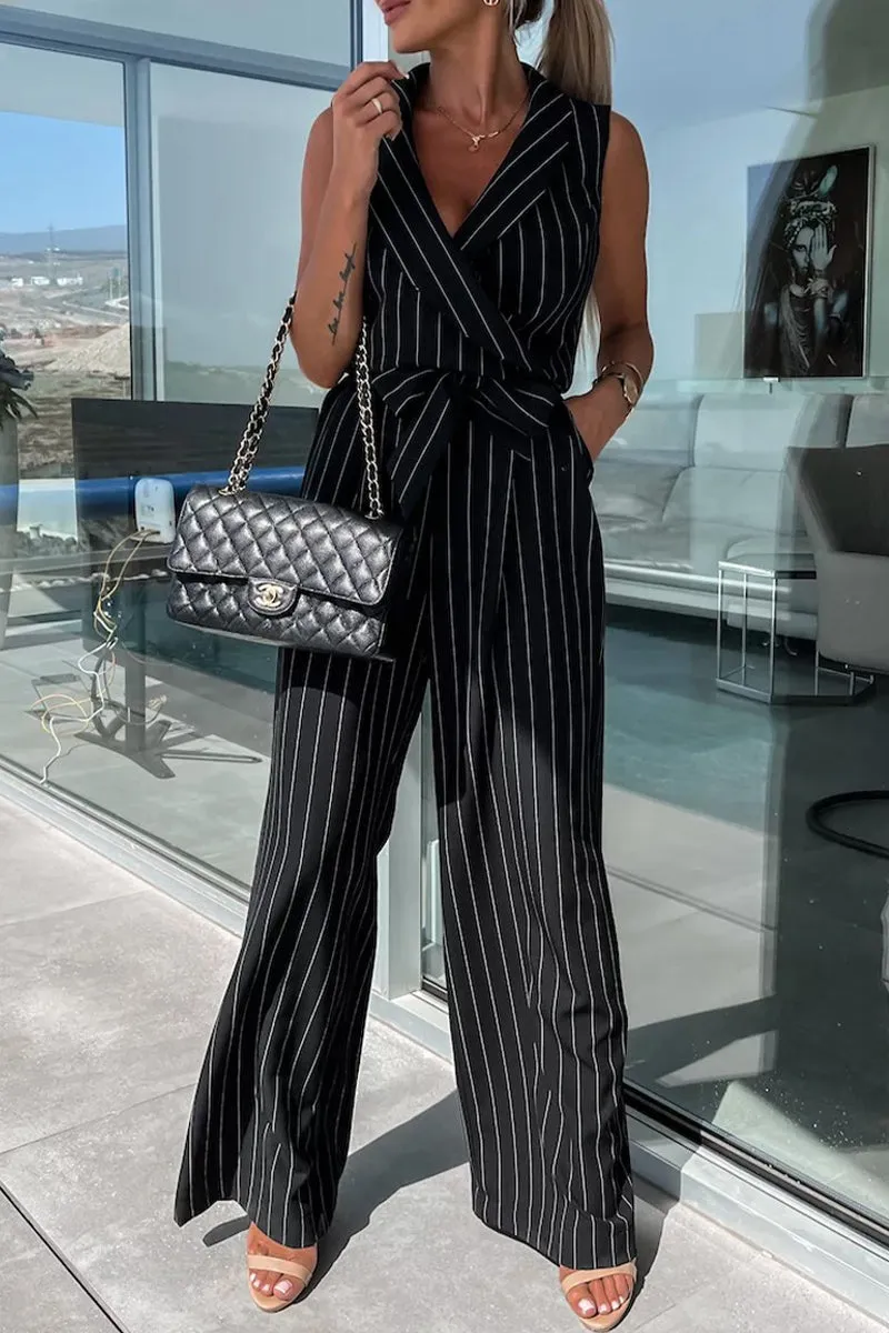 Casual Street Frenulum Turndown Collar Loose Jumpsuits