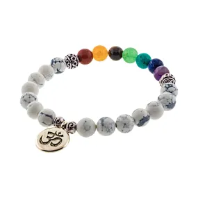 Chakra Elastic Bracelet 8mm Round Beads - Howlite - Om