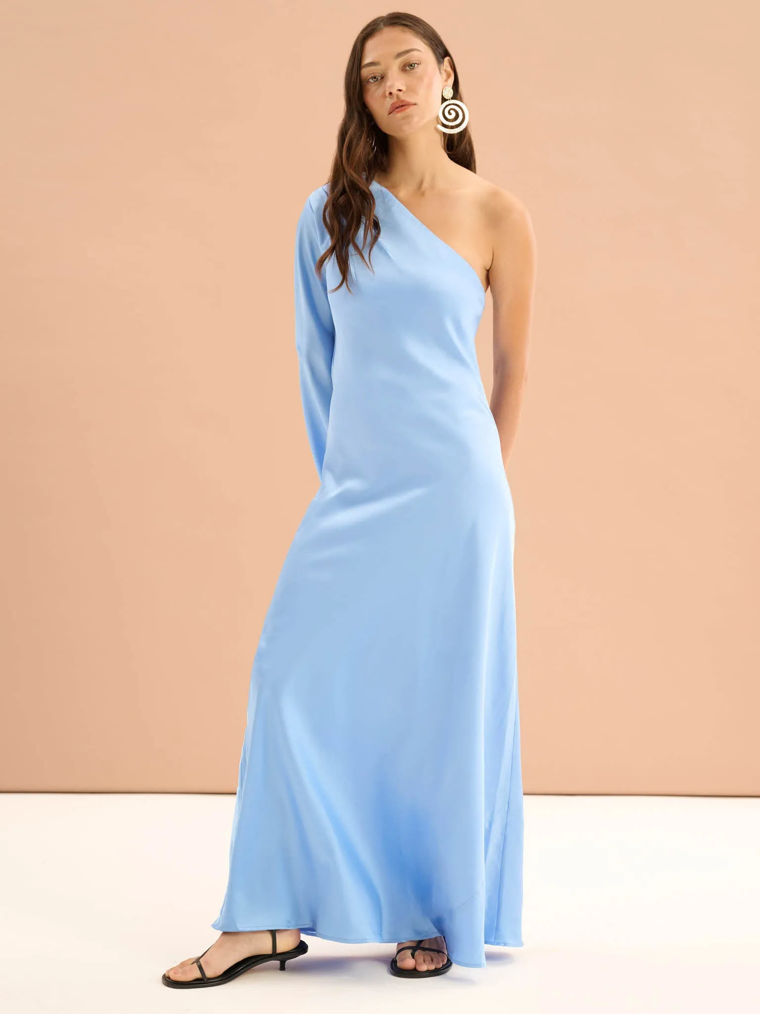 Charlee One Shoulder Dress in Light Blue