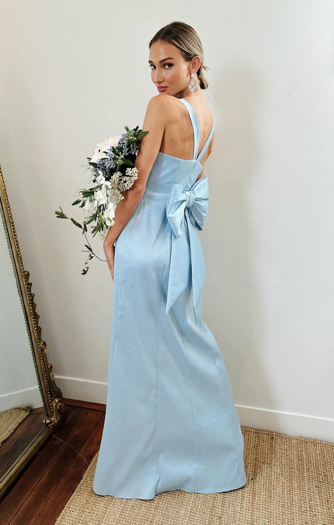 Charlotte Bow Dress ~ Light Blue Taffeta